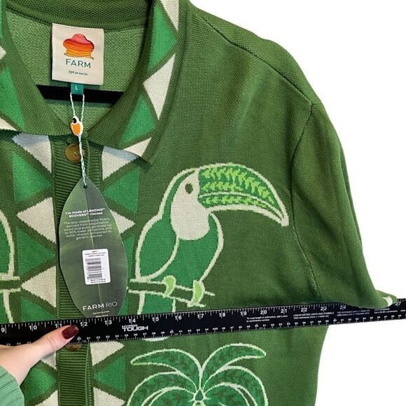 NWT- FARM Rio- Green Summer Sunrise Lenzing Ecovero Viscose Knit Shirt Green, L - Picture 10 of 15